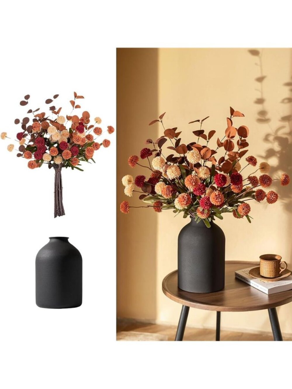 Faux Flowers Table Centerpiece for Dining Room, Fall Flower in Vase